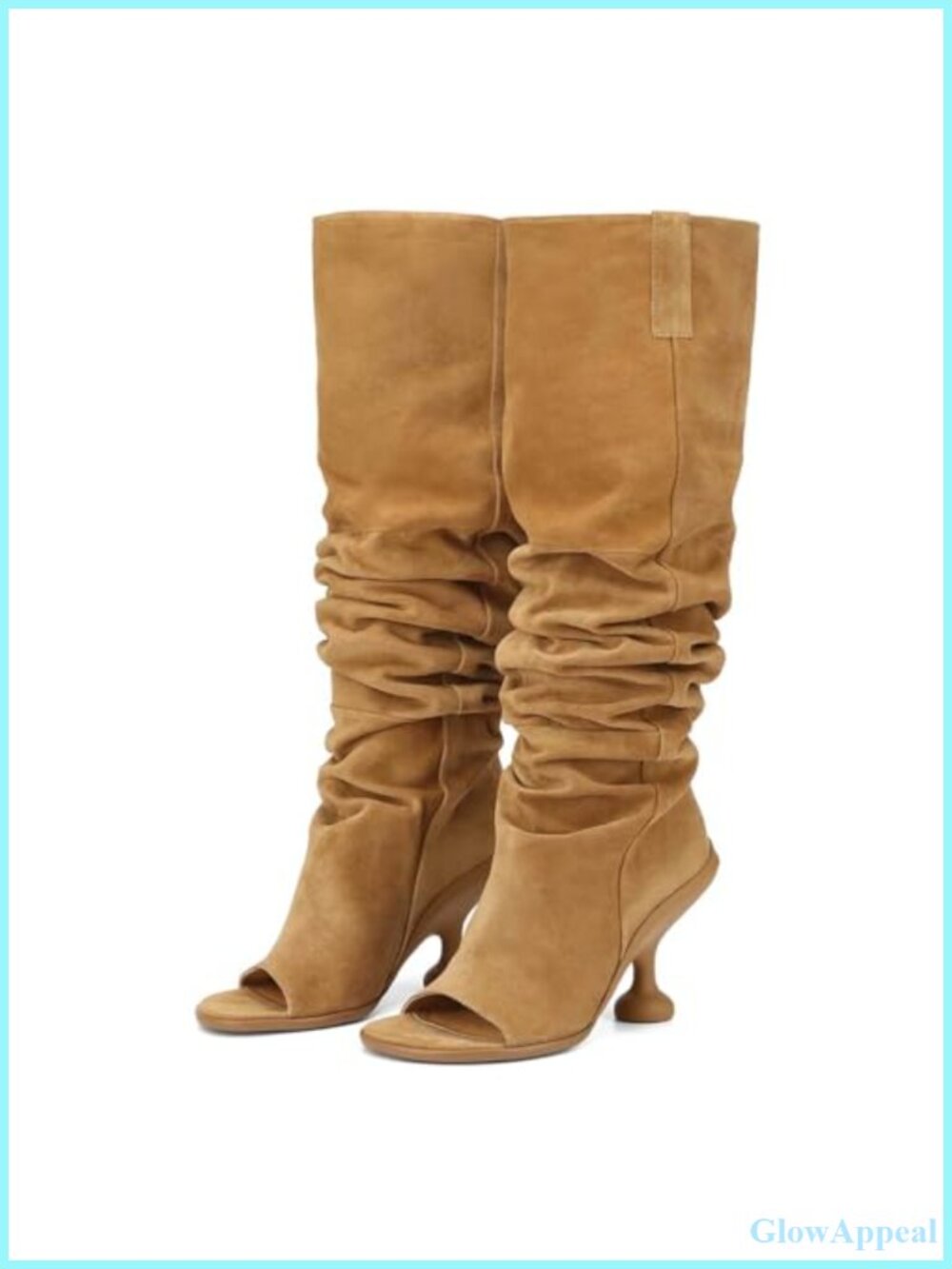 Kitten Heel Knee High Peep Toe Wide Calf Faux Suede Pull On Boots